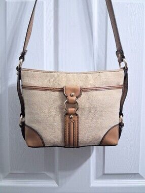 Vintage Etienne Aigner Tweed Shoulder Bag Beige Brown Classic Canvas Purse